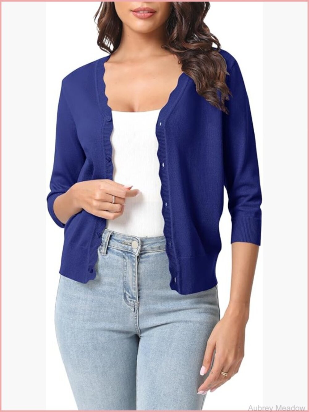 Lightweight V-Neck Cropped Cardigan Sweater 3/4 Sleeve Knit